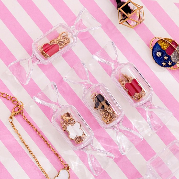 Caixas de joias transparentes de plástico de cor sólida para doces fashion