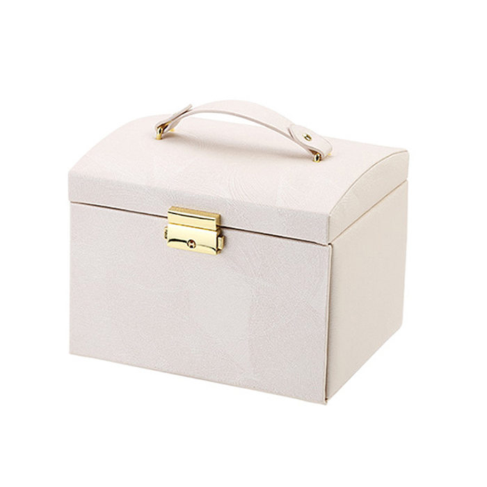 Retro Solid Color PU Leather Metal Jewelry Boxes