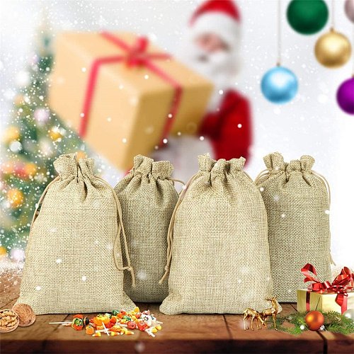 Simple Style Solid Color Linen Drawstring Jewelry Packaging Bags