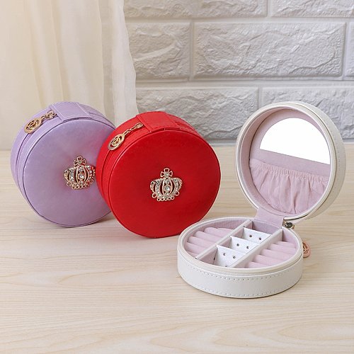 Retro Crown Solid Color PU Leather Flannel Metal Jewelry Boxes
