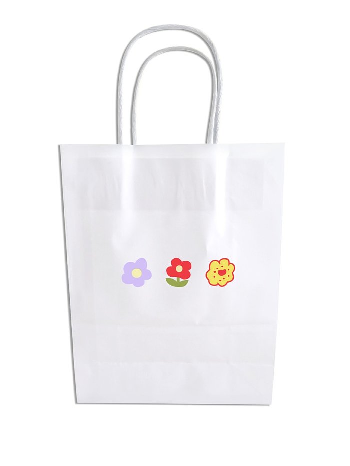 Cute color small flowers doublesided printing white simple tote shopping gift bag