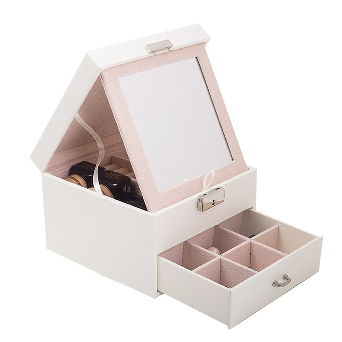 Casual Square Solid Color PU Leather Metal Jewelry Boxes