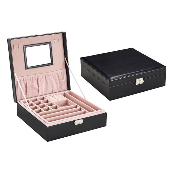 Fashion Square Solid Color PU Leather Metal Jewelry Boxes