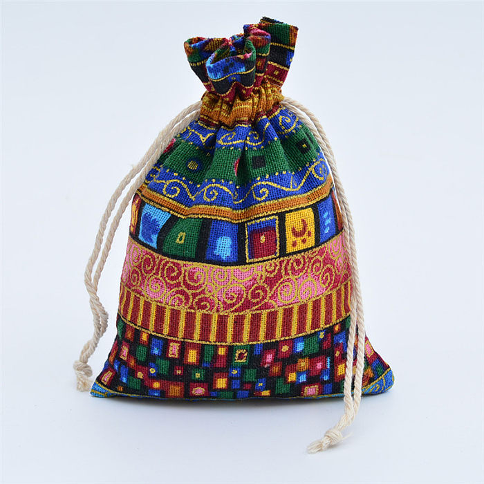 Schmuckverpackungsbeutel aus Baumwolle im Vintage-Stil mit geometrischem Kordelzug