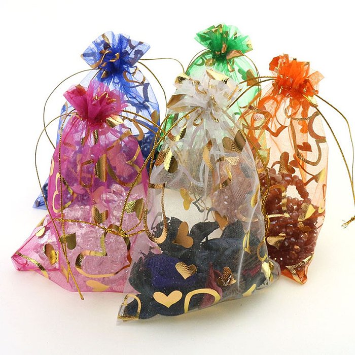 bronzing heart snow organza bunch pocket mesh gift jewelry packaging gift bag