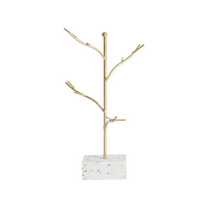 Natural Marble Base Jewelry Rack Electroplating Gold Branch Earrings Necklace Storage Rack Desktop Jewelry Rack