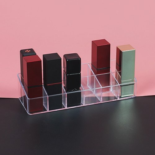 Estante para pintalabios, caja de almacenamiento de escritorio con 12 puntos de celosía, brillo de labios transparente