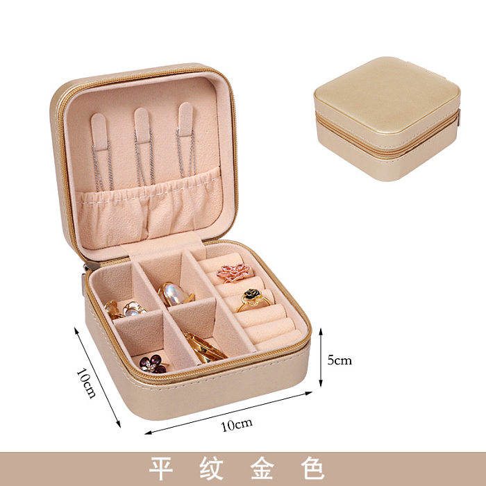 Boîte à bijoux carrée simple et pratique avec fermeture à glissière de couleur unie