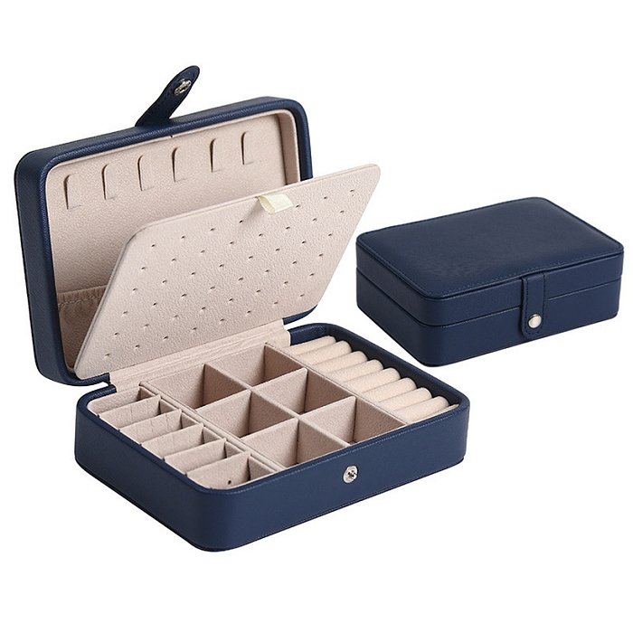 Simple Delicate Leather Portable DoubleLayer Jewelry Storage Box