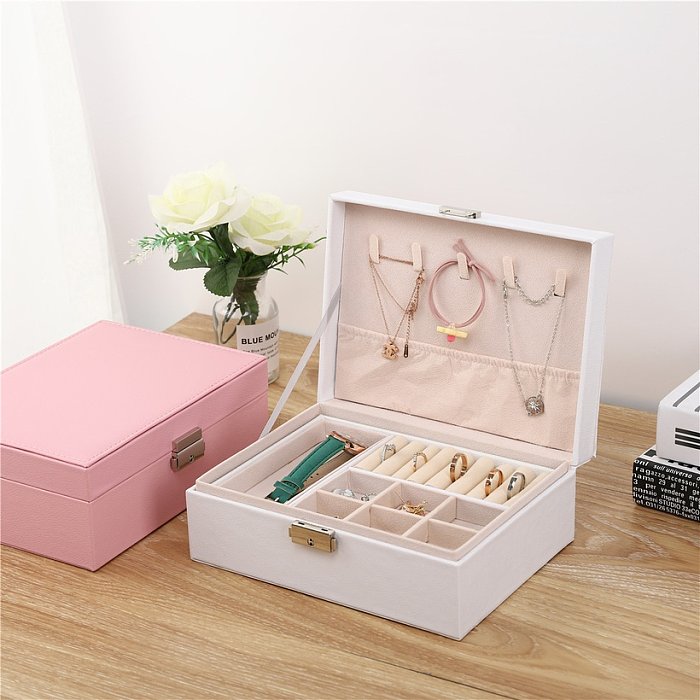 Simple Style Geometric PU Leather Wood Metal Jewelry Boxes