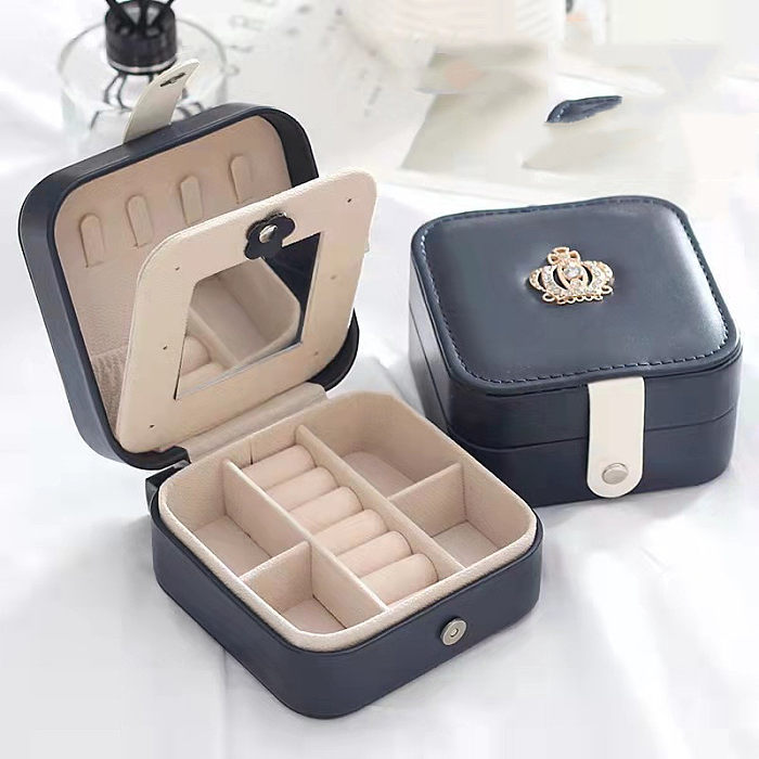 Fashion Crown Solid Color PU Leather Metal Jewelry Boxes