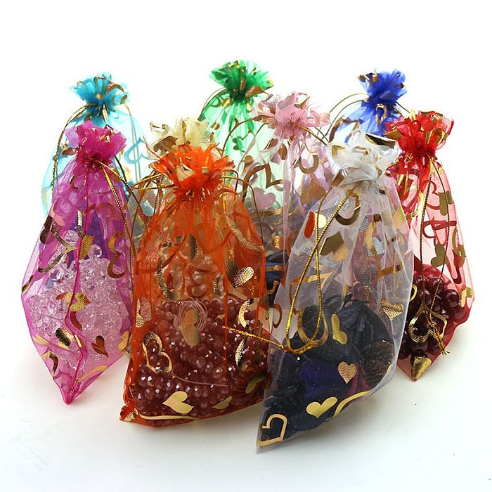 bronzing heart snow organza bunch pocket mesh gift jewelry packaging gift bag