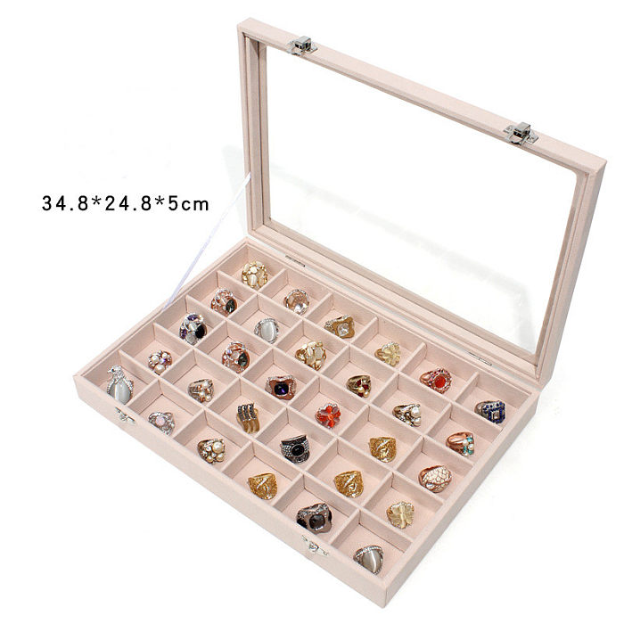 Simple Style Solid Color Wood Metal Button Jewelry Boxes