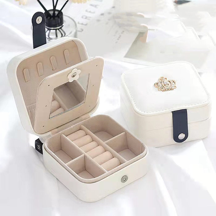 Fashion Crown Solid Color PU Leather Metal Jewelry Boxes