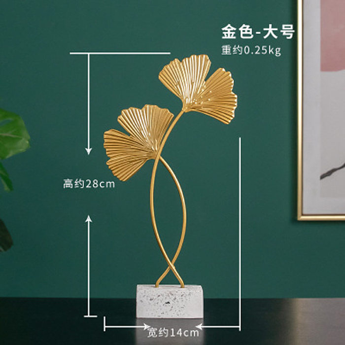 Nordic Creative Metal Ornaments Gold Wrought Iron Marble Bottom Monstera Decoration Home Crafts Decoration Ornaments