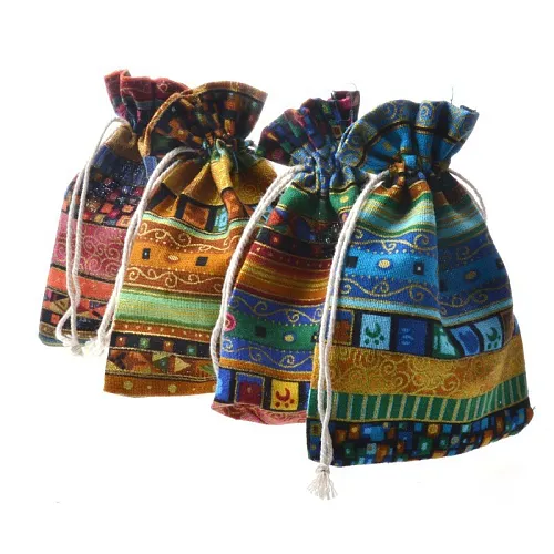 Vintage Style Geometric Cotton Drawstring Jewelry Packaging Bags