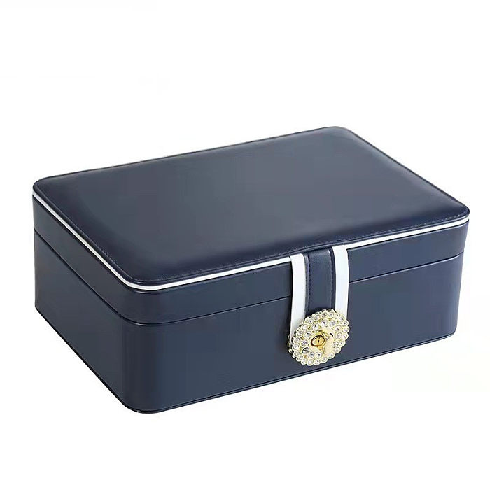 Retro Geometric Solid Color PU Leather Metal Jewelry Boxes