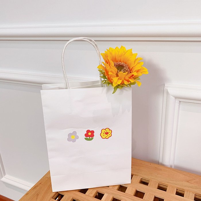 Cute color small flowers doublesided printing white simple tote shopping gift bag