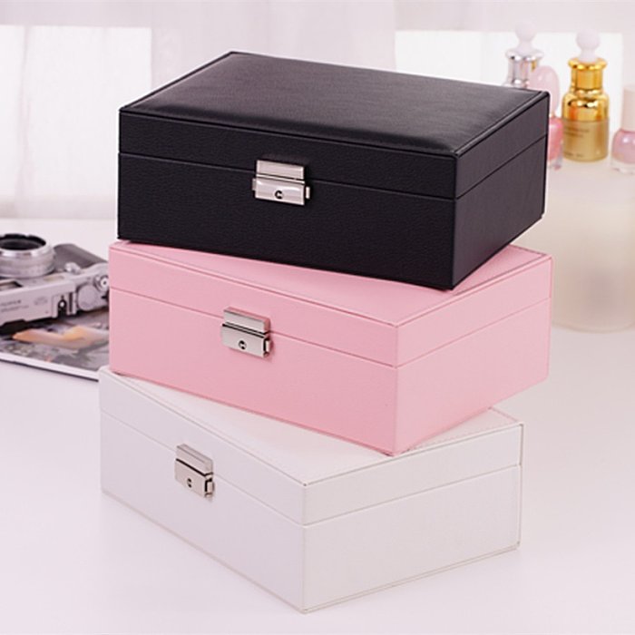 Basic Square Solid Color PU Leather Wood Jewelry Boxes