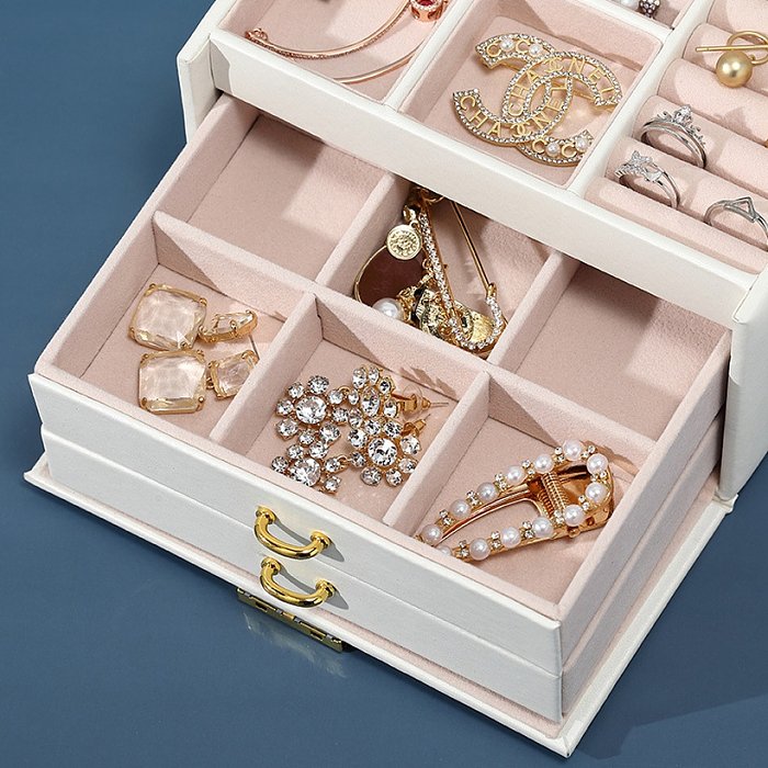 Boîtes à bijoux en métal en cuir PU carré de mode