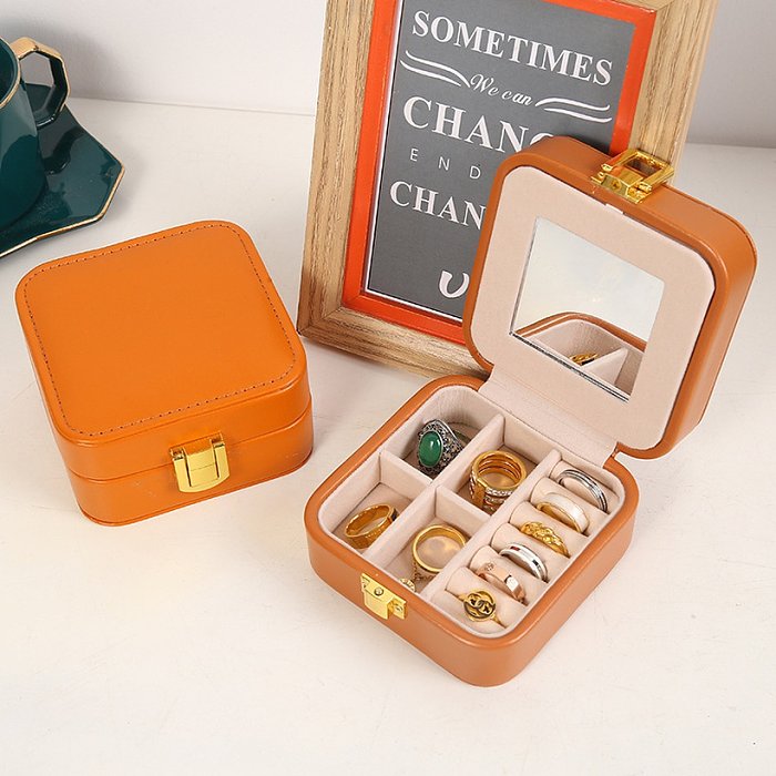 Simple Style Solid Color Pu Leather Jewelry Boxes