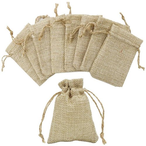 Bolsas de embalaje de joyería con cordón de lino de color sólido básico