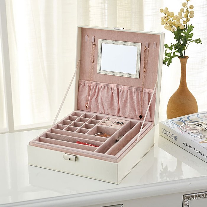 Fashion Square Solid Color PU Leather Metal Jewelry Boxes