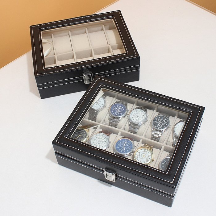Caixa de exibição de armazenamento de dez relógios de couro PU preto fashion