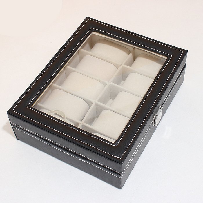Caixa de exibição de armazenamento de dez relógios de couro PU preto fashion