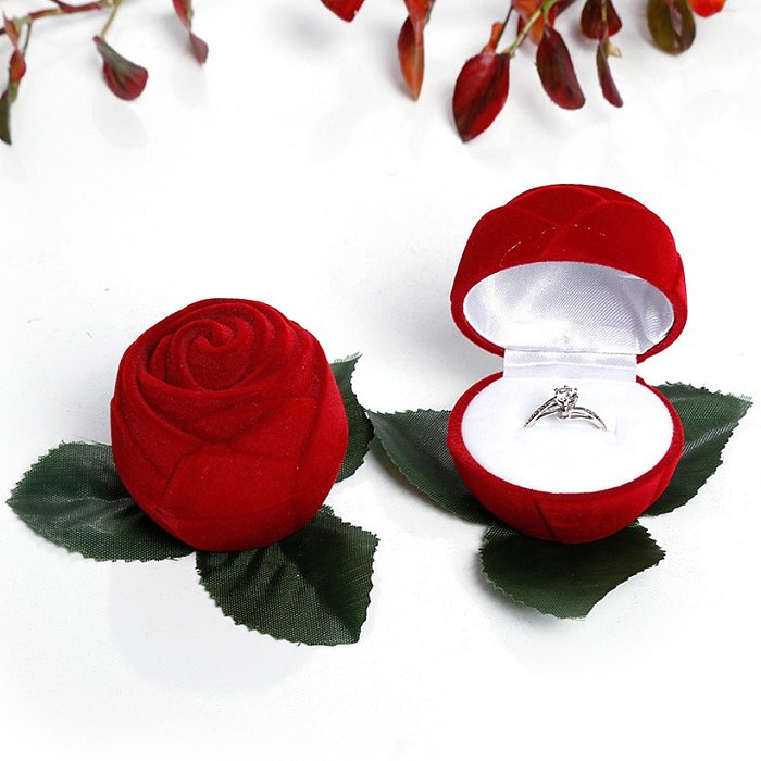 Fashion Boutique Rose Shaped Perianth Zweige Ring Box Flanell Beflockung