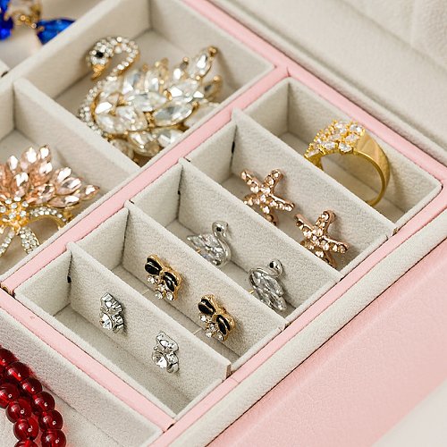 Retro Solid Color PU Leather Wood Jewelry Boxes