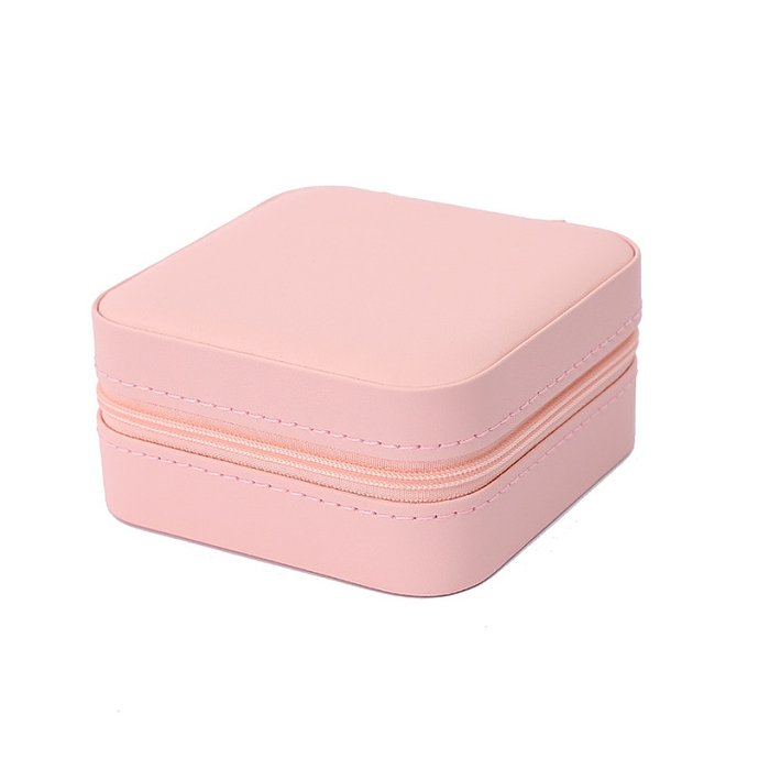 Simple Style Square Solid Color Pu Leather Jewelry Boxes