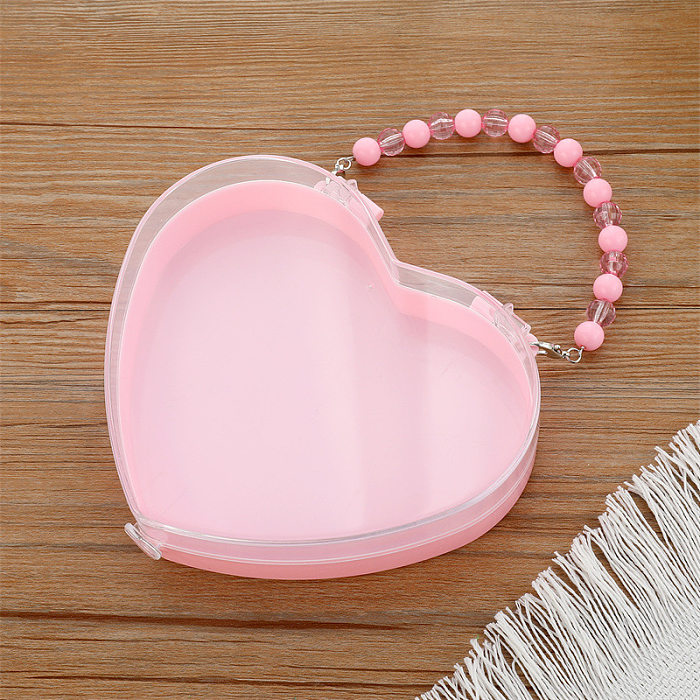 صندوق تخزين مجوهرات فراشة شكل قلب من البلاستيك الوردي اللطيف
