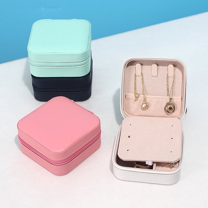 Cajas de almacenamiento de joyas portátiles de color sólido a la moda con espejos