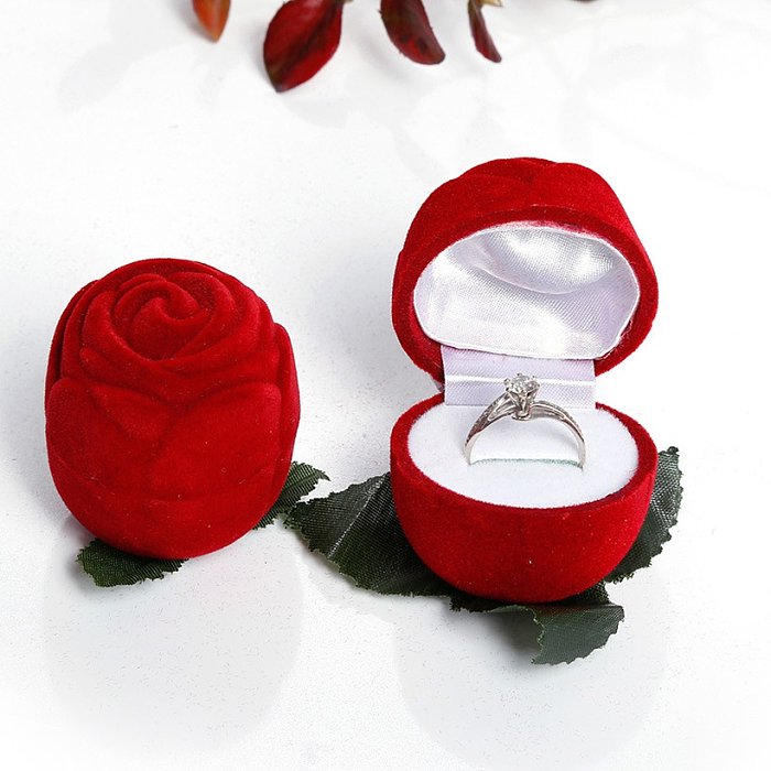 Fashion Boutique Rose Shaped Perianth Branches Ring Box Flannel Flocking