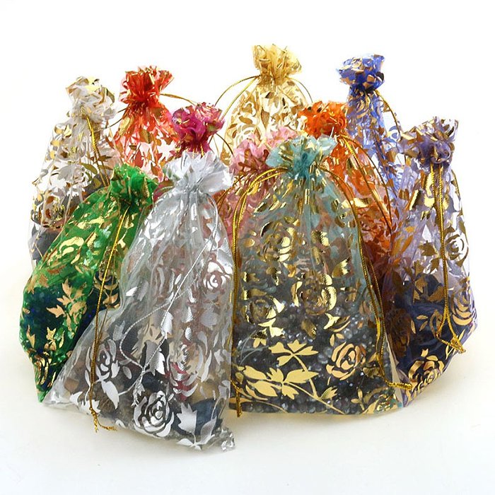 Multisize bronzing rose gauze gift decoration organza bunch pocket candy bag wholesale