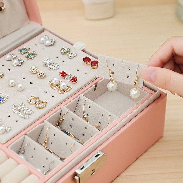 Boîtes à bijoux superposées en cuir PU de couleur unie de style simple 1 pièce