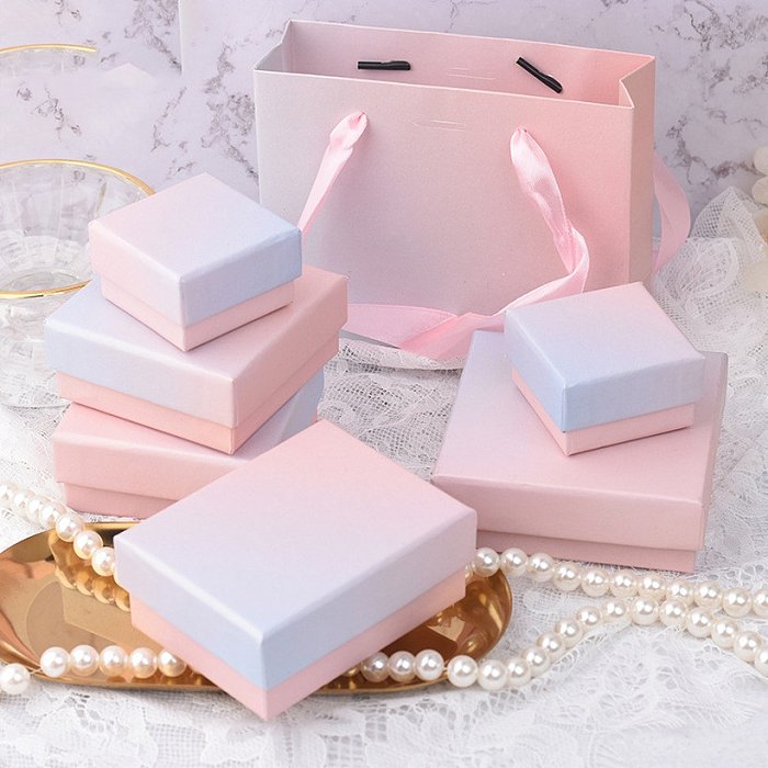 Caixa de embalagem de joias de cor gradiente azul rosa fashion anel colar pulseira caixa de embalagem de presente