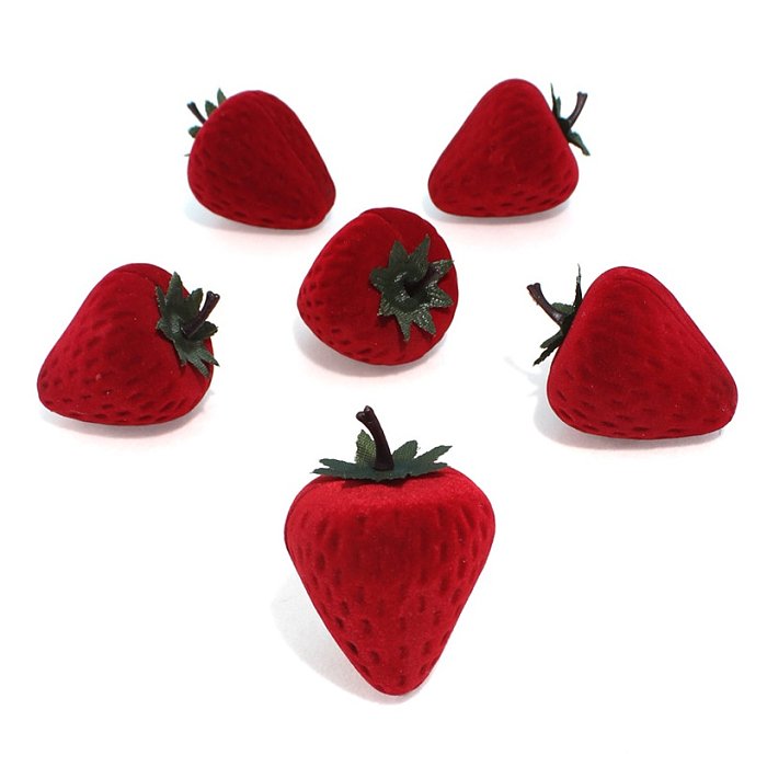 Cute Strawberry Plastic Flocking Ring box Jewelry Boxes