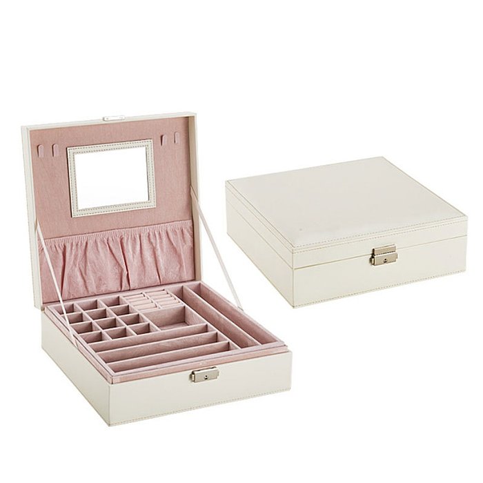 Fashion Square Solid Color PU Leather Metal Jewelry Boxes