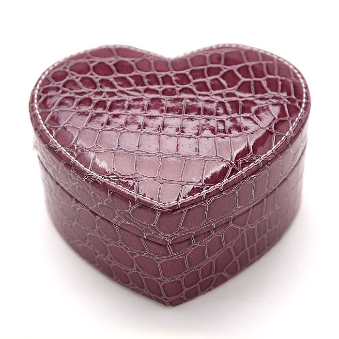Retro Plaid Heart Shape PU Leather Jewelry Boxes