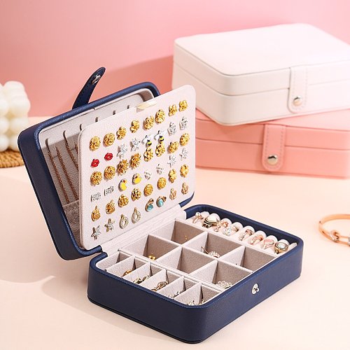 Simple Delicate Leather Portable DoubleLayer Jewelry Storage Box