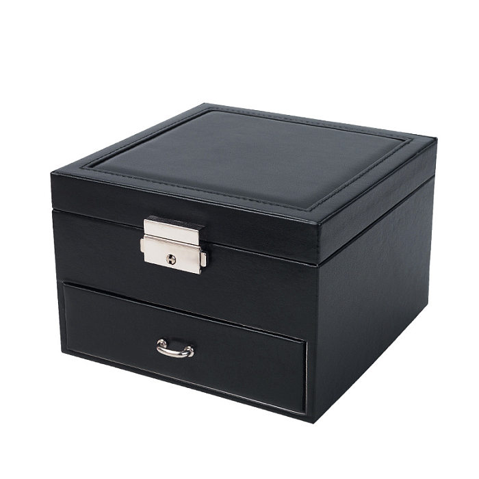 Casual Square Solid Color PU Leather Metal Jewelry Boxes