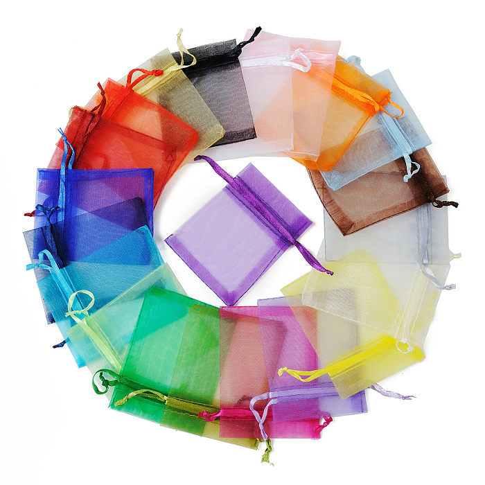 Saco de fio de presente de organza 100 peças sacos de embalagem de joias de boca com cordão de cor pura 1015 cm