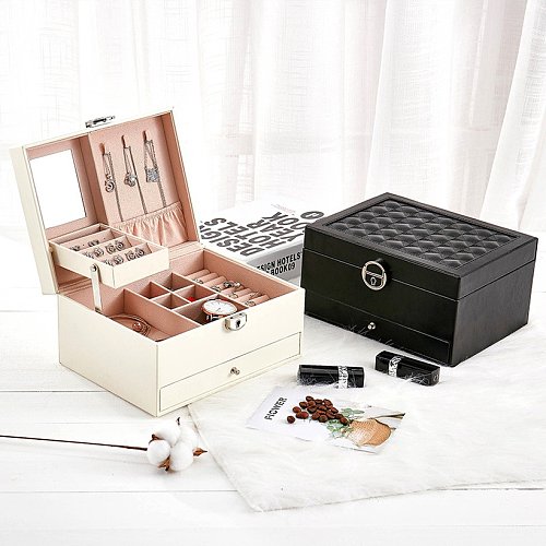 Simple Style Geometric PU Leather Metal Jewelry Boxes