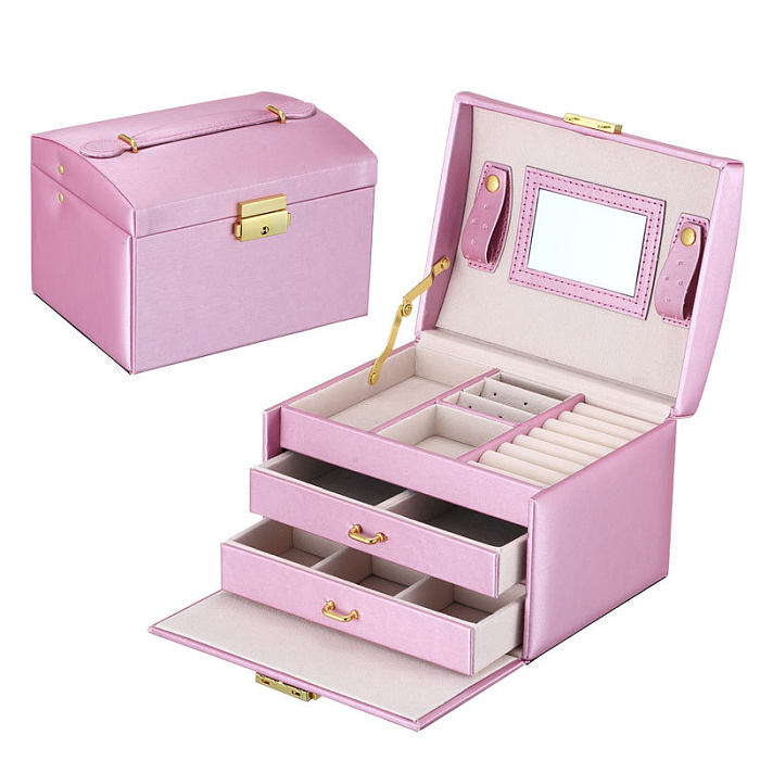 Fashion Solid Color PU Leather Metal Jewelry Boxes