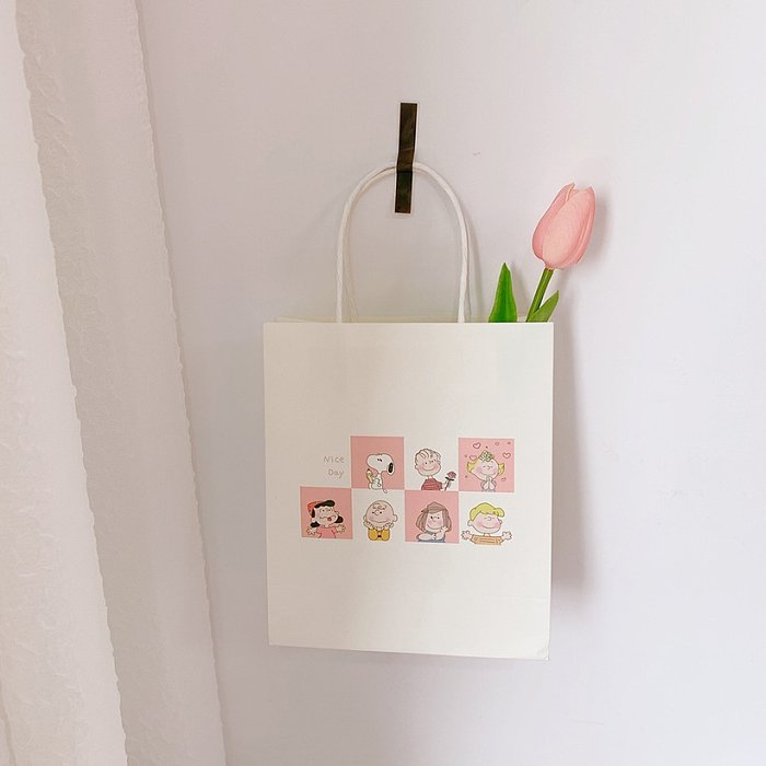 Bolsa de embalaje de compras portátil de papel blanco de dibujos animados simple lindo