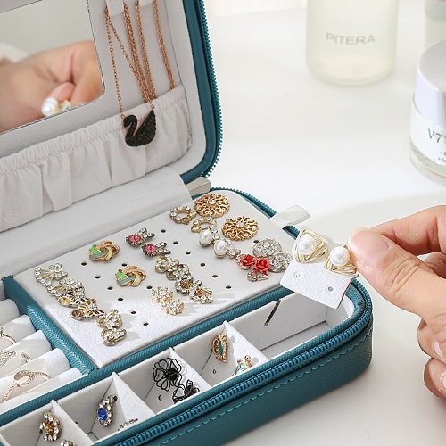 Acessórios portáteis de couro moda joias simples armazenamento com zíper caixa de joias