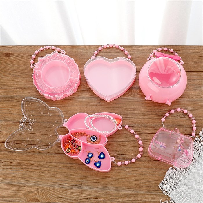 Linda caixa de armazenamento de joias de borboleta de plástico rosa em forma de coração