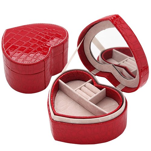 Retro Plaid Heart Shape PU Leather Jewelry Boxes